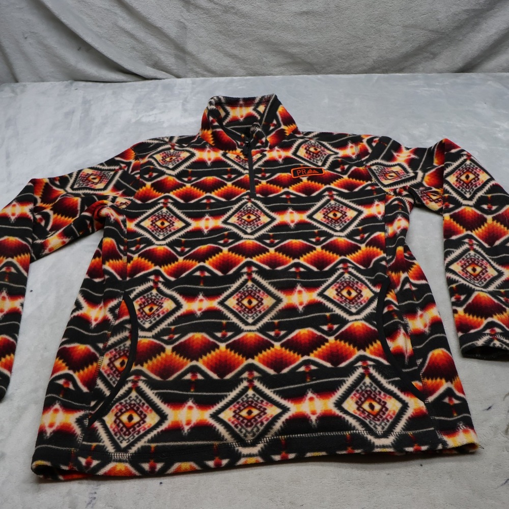 Powder River Sweatshirt Men Medium BLK Aztec Southwestern Fleece 1/4Zip Pullover